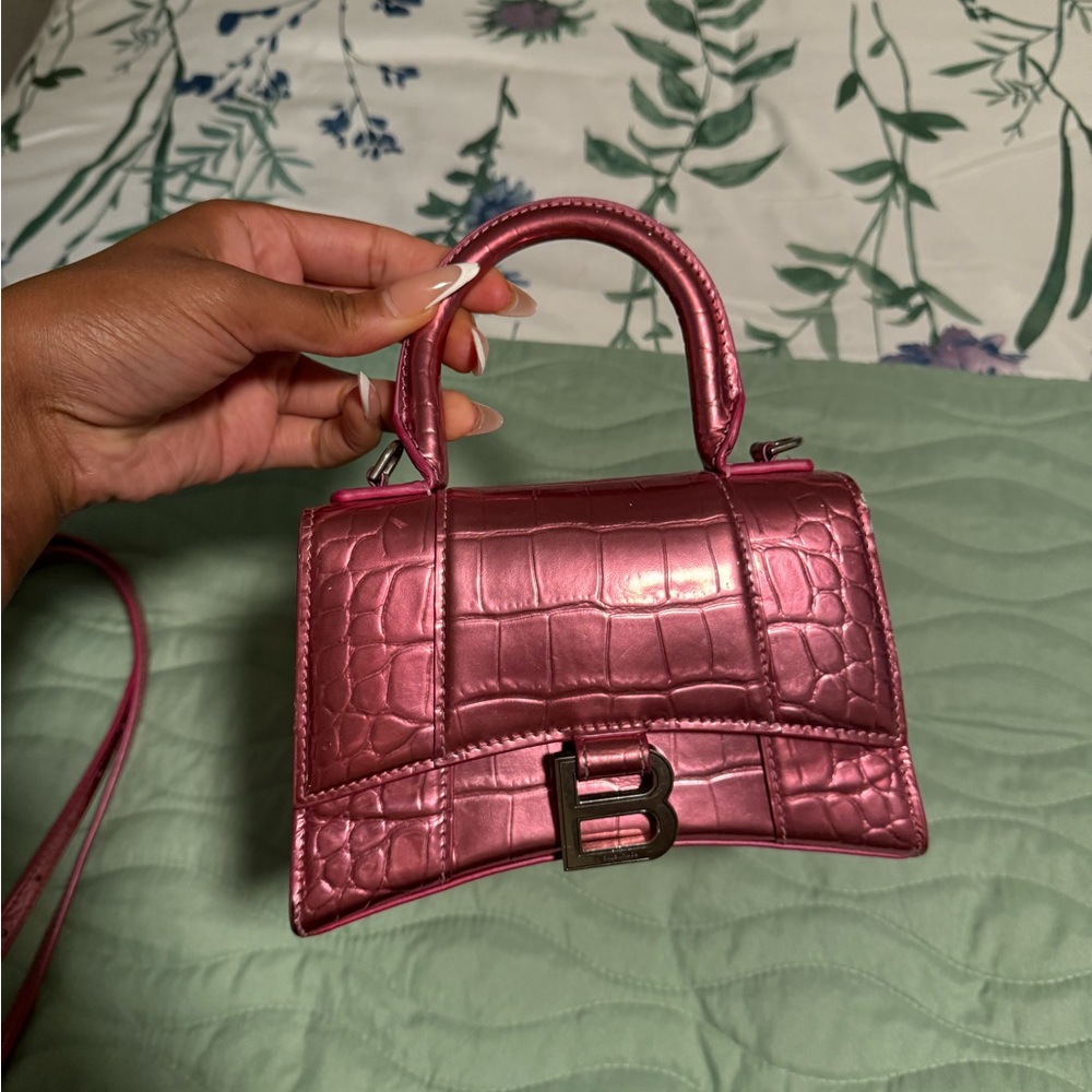 Pink Balenciaga Croc-Embossed Handbag